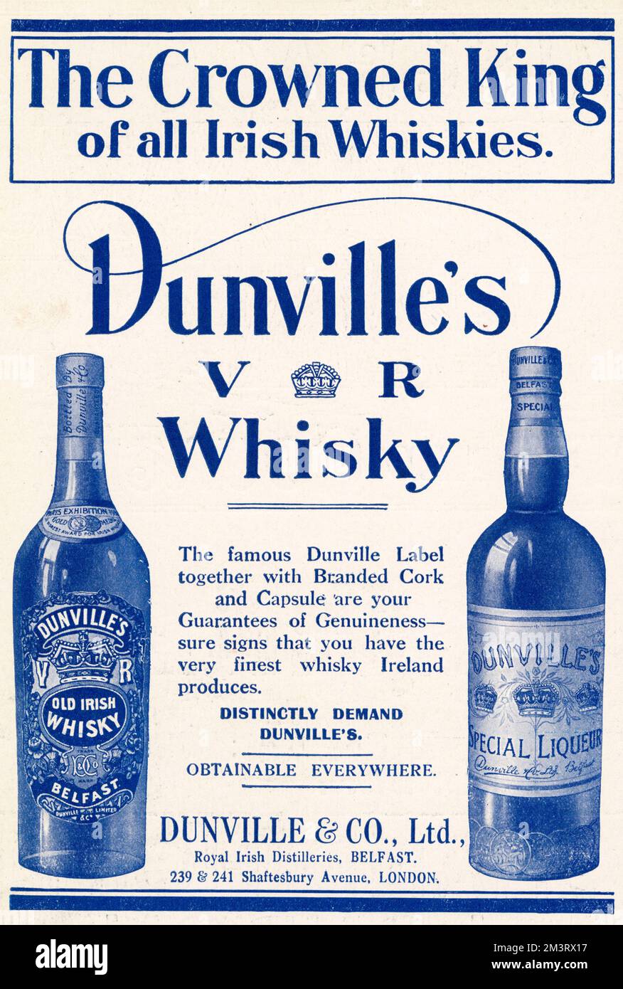 Advertisement for Dunville's Special Liqueur Whisky and Sunville's Fine