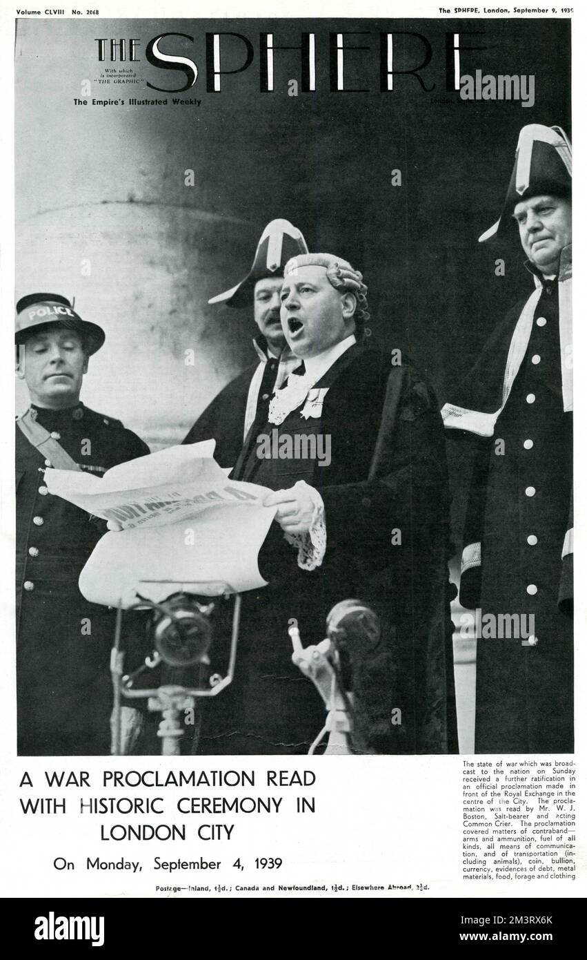 Outbreak of WWII - Sphere cover - Proclamation of war London Stock Photo