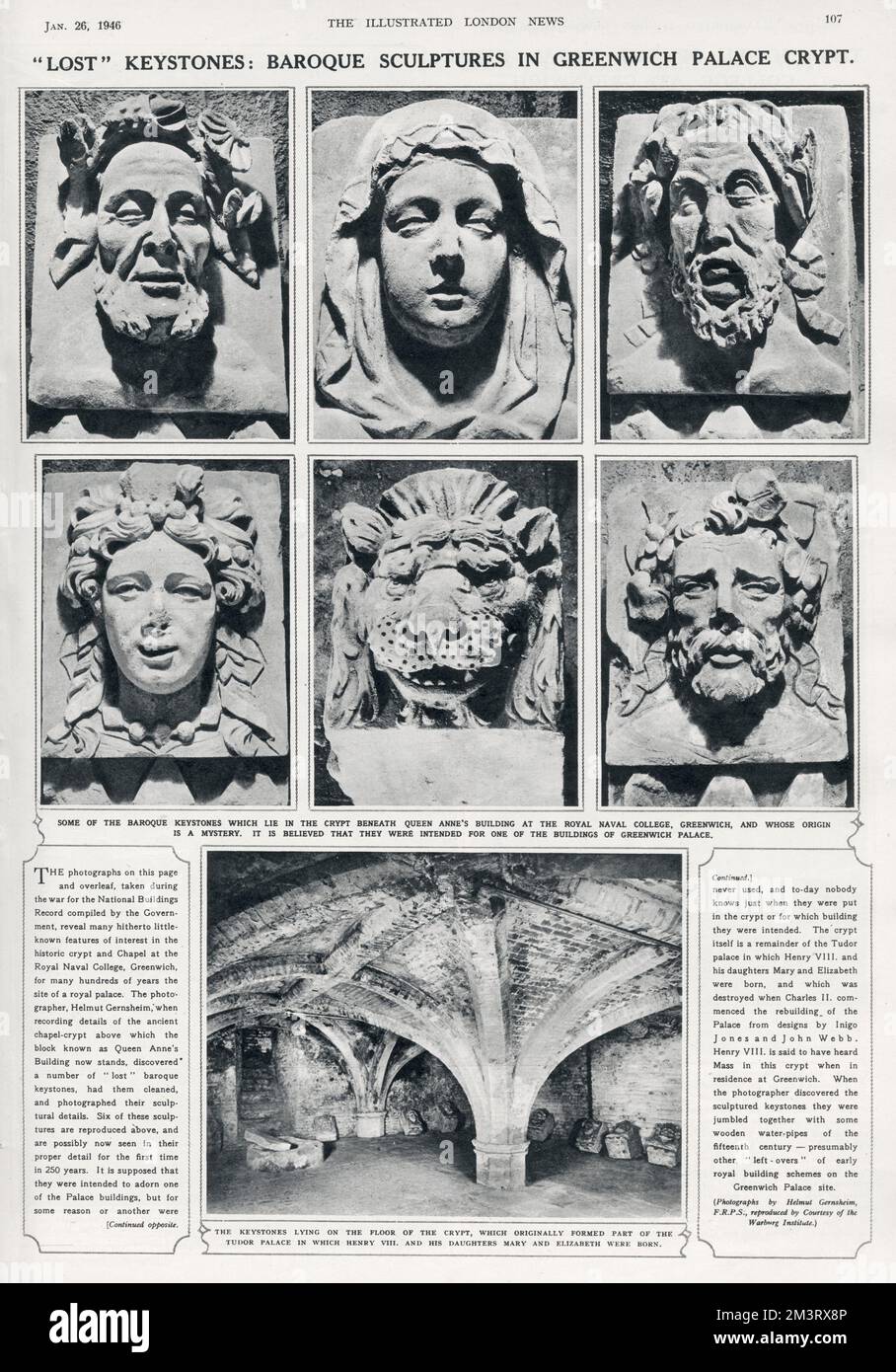 Baroque Keystones - Crypt beneath Queen Anne's building Stock Photo - Alamy