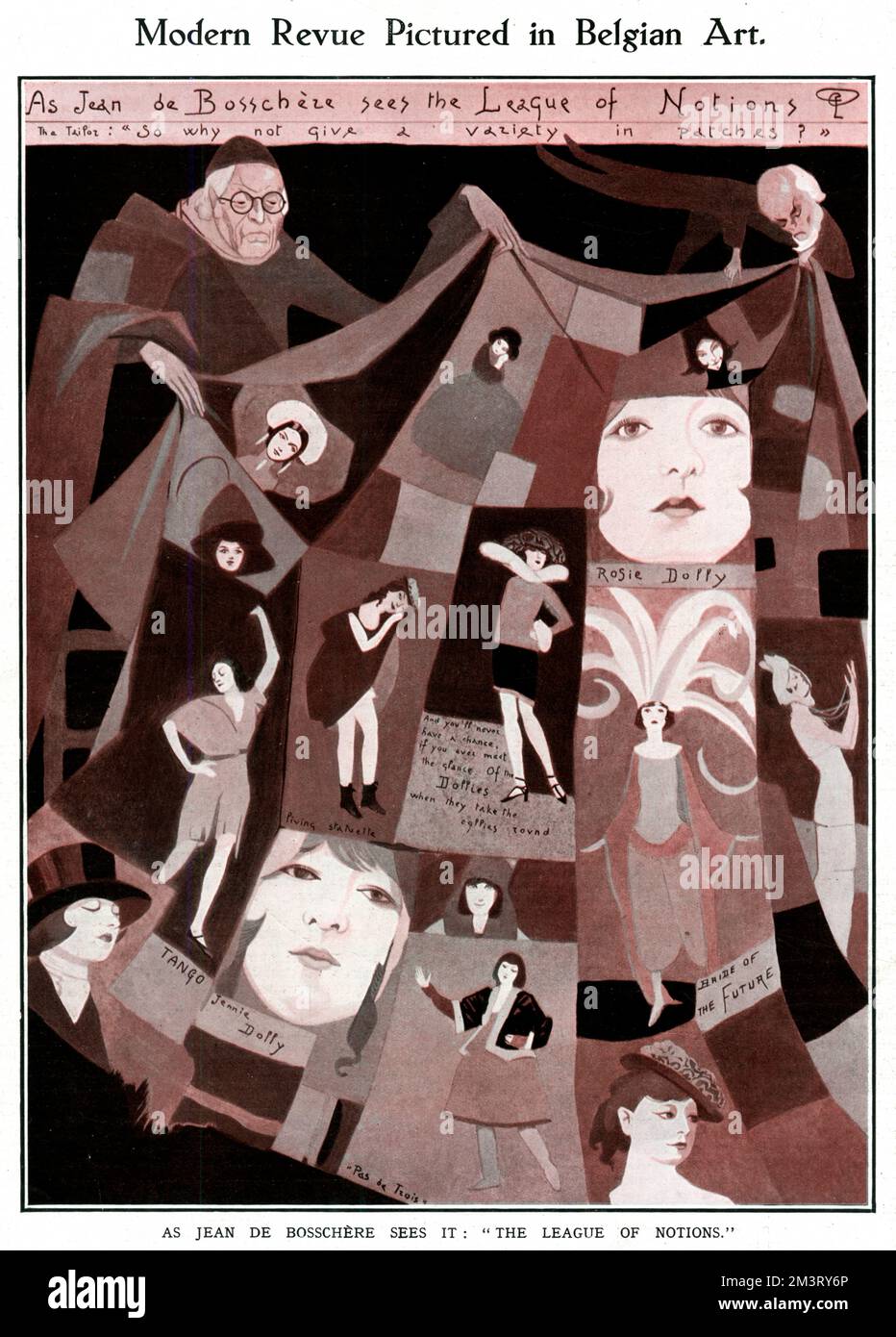 Jean de Bosschere's interpretation of the opening scene of the &quot;League of Notions&quot;, a poppular revue in London. Bosschere was a famous Belgian artist and writer.     Date: 1921 Stock Photo