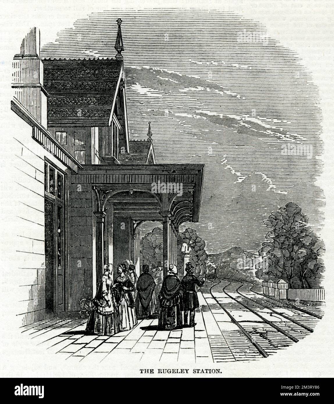 Scene outside Rugeley Trent Valley railway station, Rugeley, Staffordshire, on the Trent Valley line, seen here in the year it opened.      Date: 1847 Stock Photo