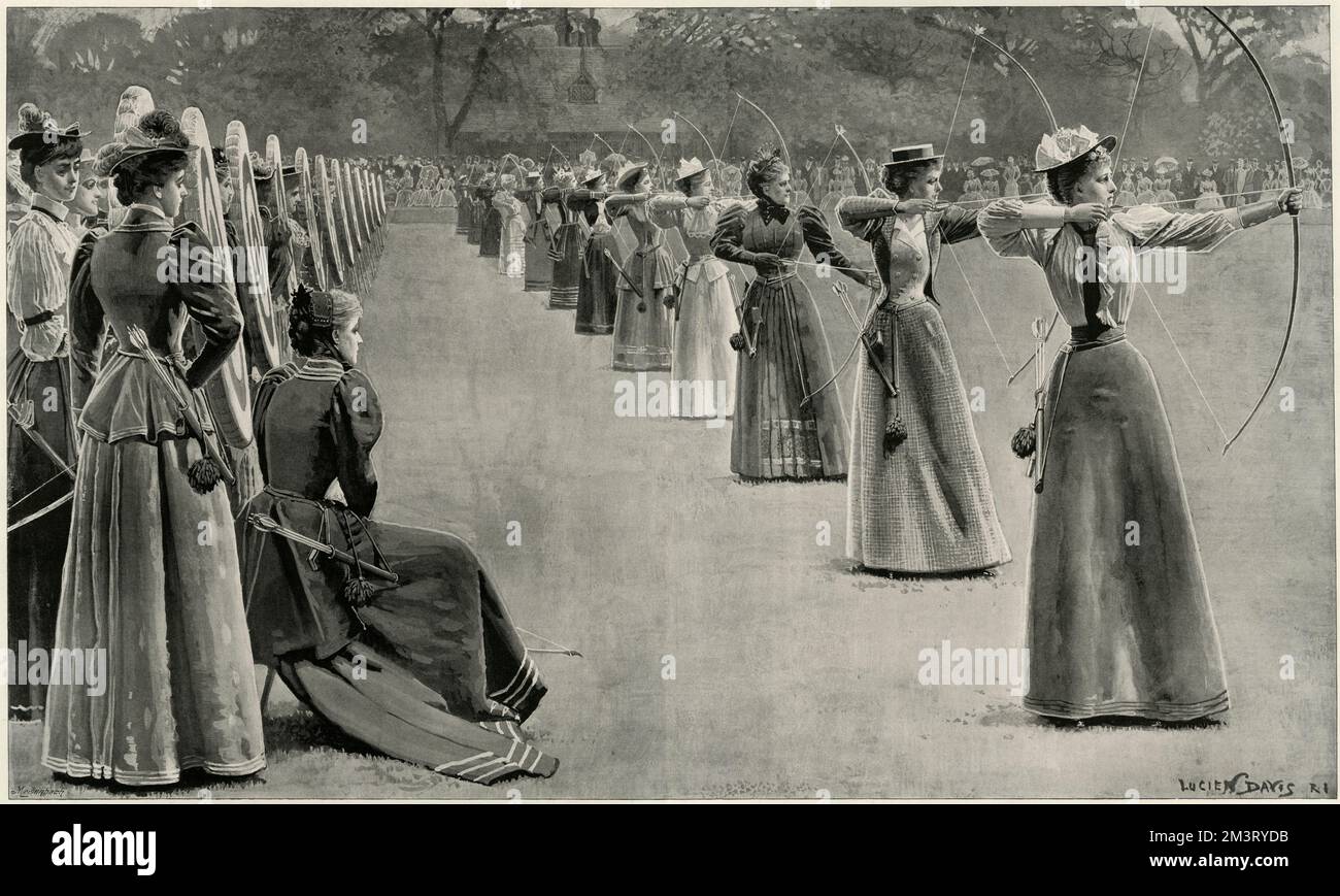 Ladies' Meeting of the Toxophilite Society, Regent's Park, London on July 11th, 1894.         Date: 1894 Stock Photo