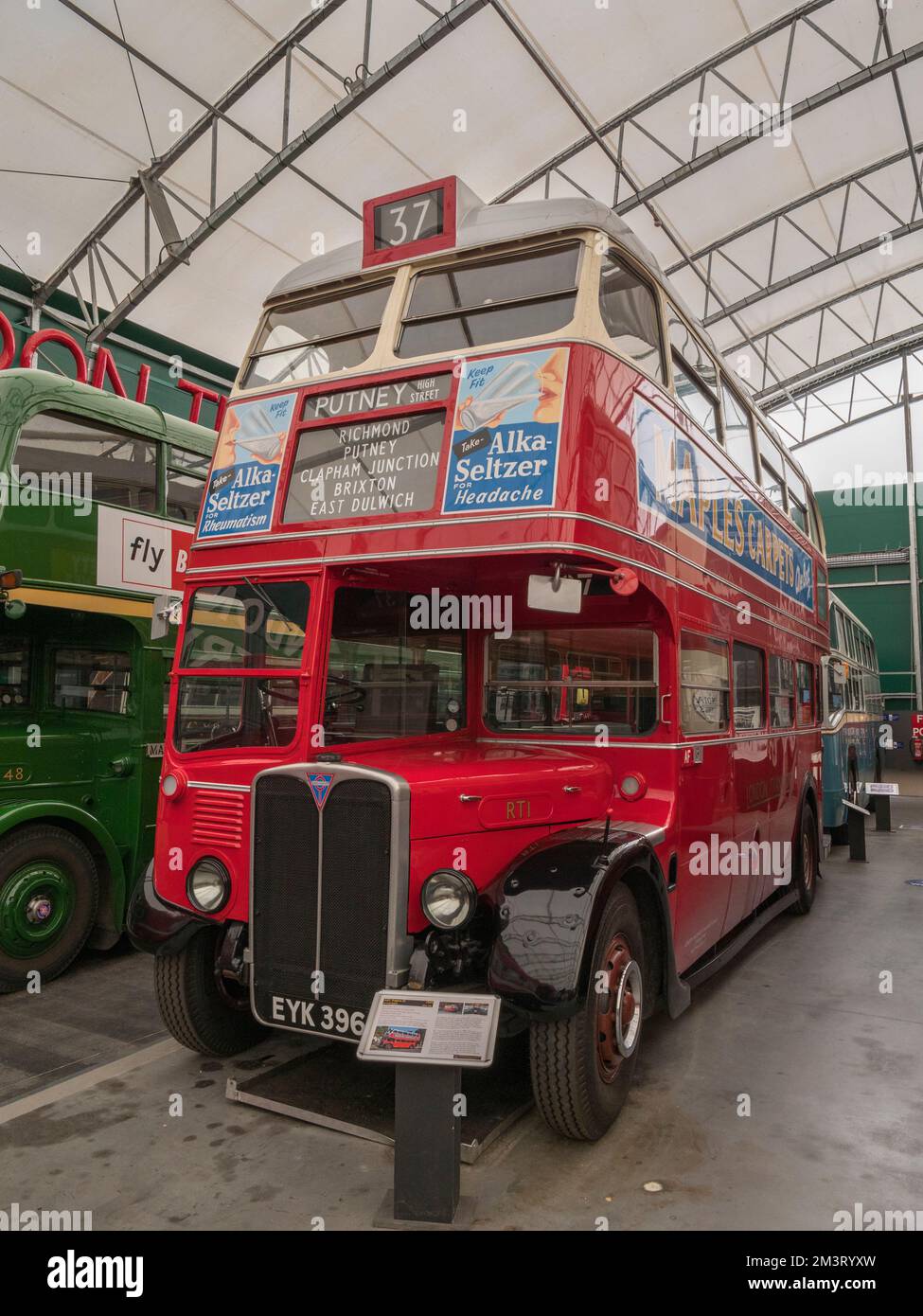 A 1939 AEC Regent III prototype (EYK 396), London passenger Transport Board No 37 red bus, London Bus Museum, part of Brooklands Museum, Surrey, UK. Stock Photo