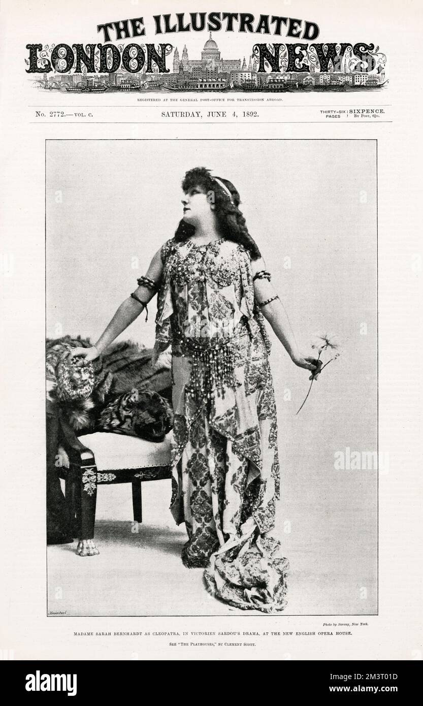 Sarah Bernhardt as Cleopatra in Victorien Sardou's Drama at the New English Opera House     Date: 1892 Stock Photo