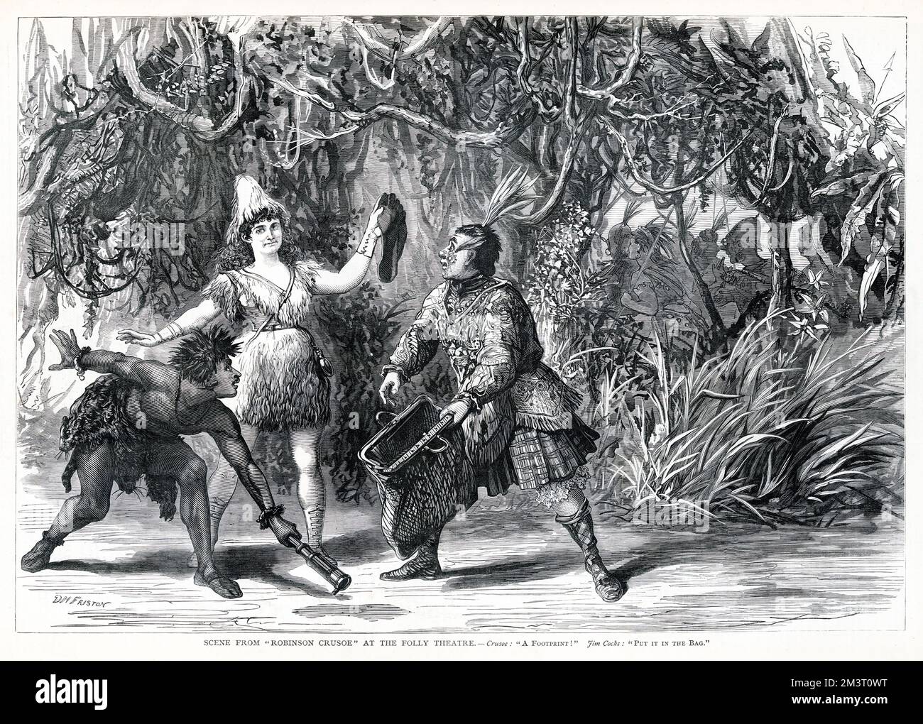 Scene from 'Robinson Crusoe' at the Folly Theatre, London.     Date: 1876 Stock Photo