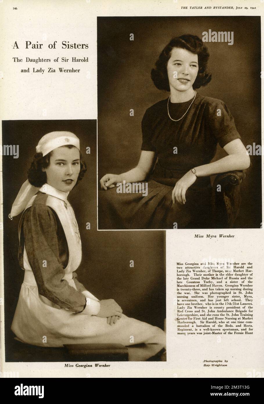 Page from The Tatler featuring sisters Myra and Wernher