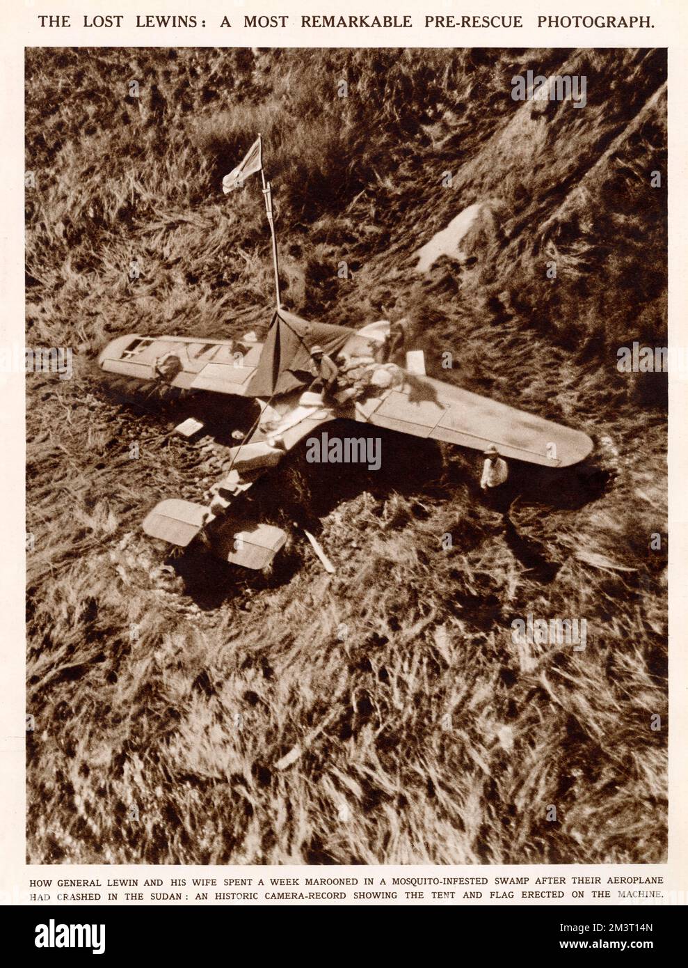 Aerial view of the site where Brigadier-General Arthur Corrie Lewin and his wife crashed-landed their aircraft in the Sudan and were missing for some time before being discovered. Stock Photo