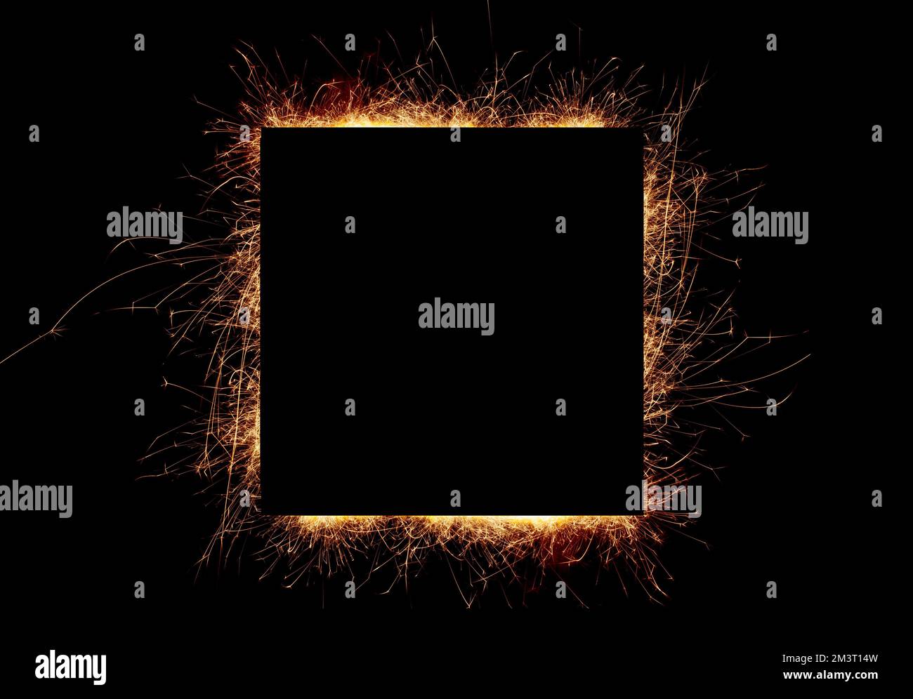Sparkles square frame on a black background. Stock Photo
