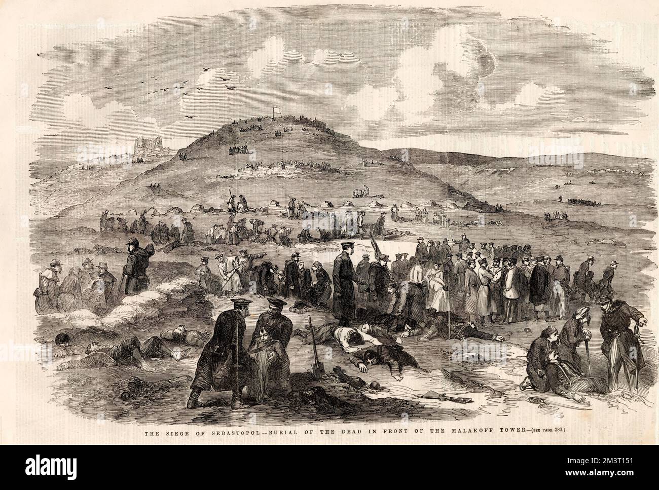 The Siege of Sebastopol - burial of the dead in front of the Malakoff Tower, Crimean War.  1855 Stock Photo