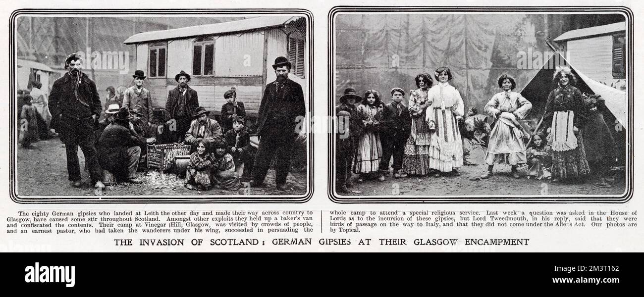 German gipsies pictured at their encampment at Vinegar Hill, Glasgow, where they caused quite a stir among the locals. Stock Photo