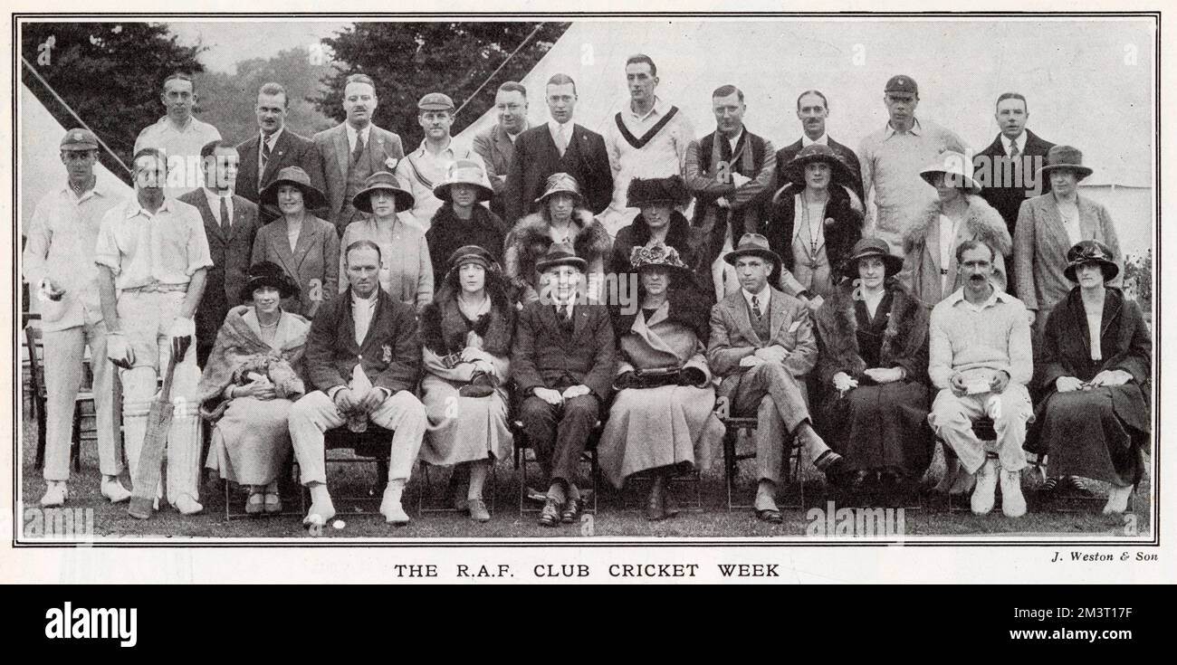 Group photo of players and ladies at the RAF Club Cricket Week, Eastbourne. Stock Photo