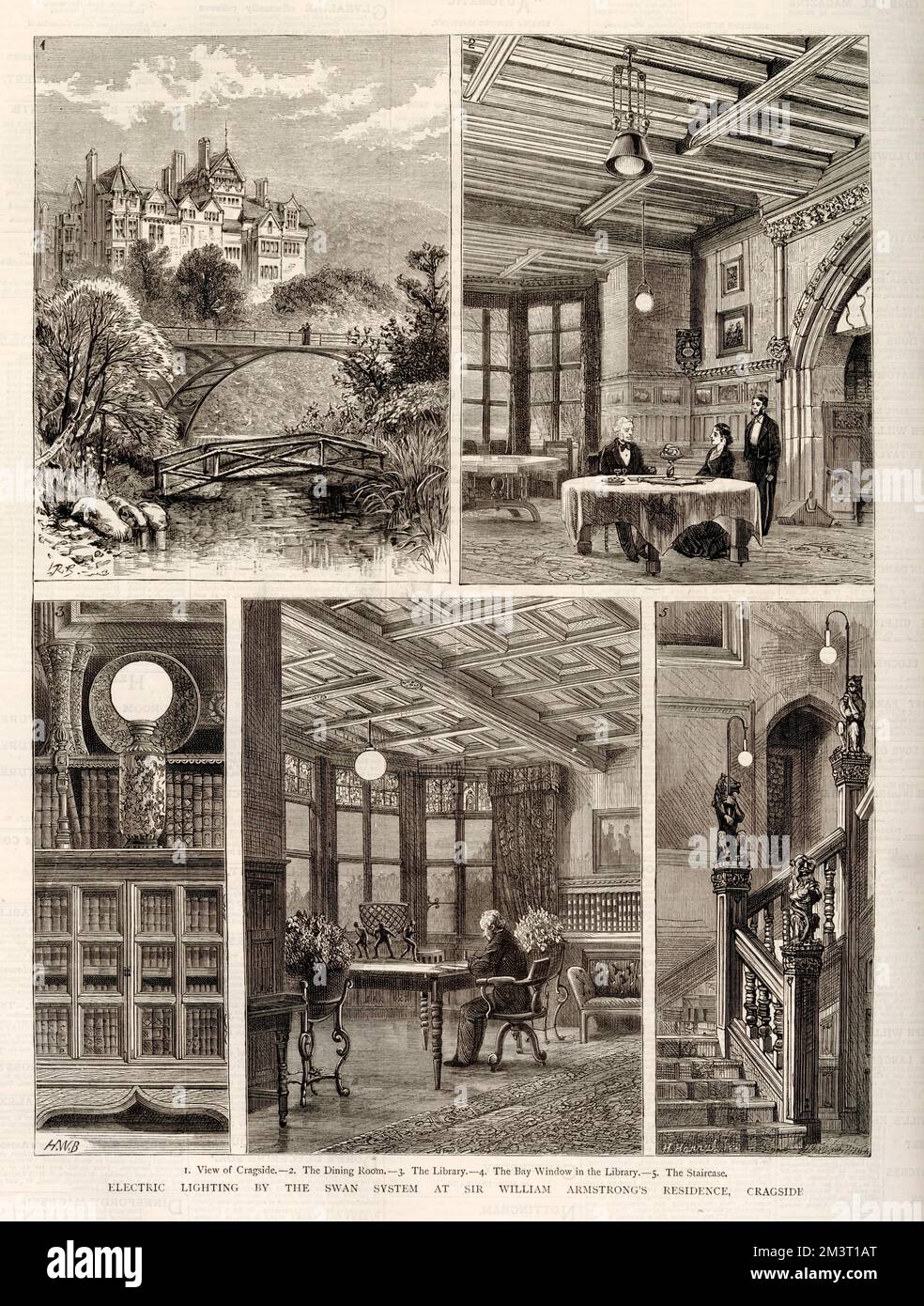 Electric Lighting in the rsidece (Cragside) of Industrialist William Armstrong (Swan Lighting).  1881 Stock Photo
