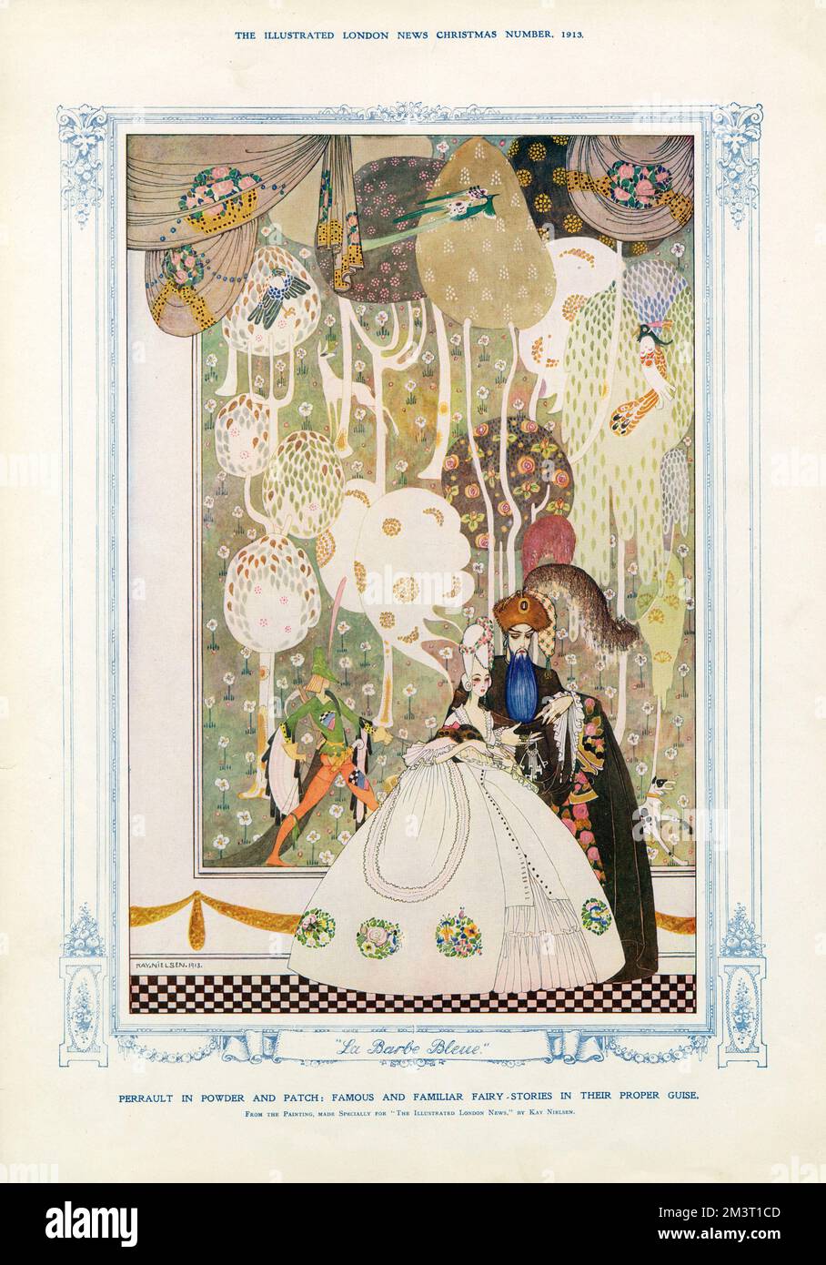 Perrault in Powder and Patch - Famous and Familiar fairy stories in their proper guise - Bluebeard (La Barbe Bleue) - from the painting by Kay Nielsen made specially for The Illustrated London News. Stock Photo