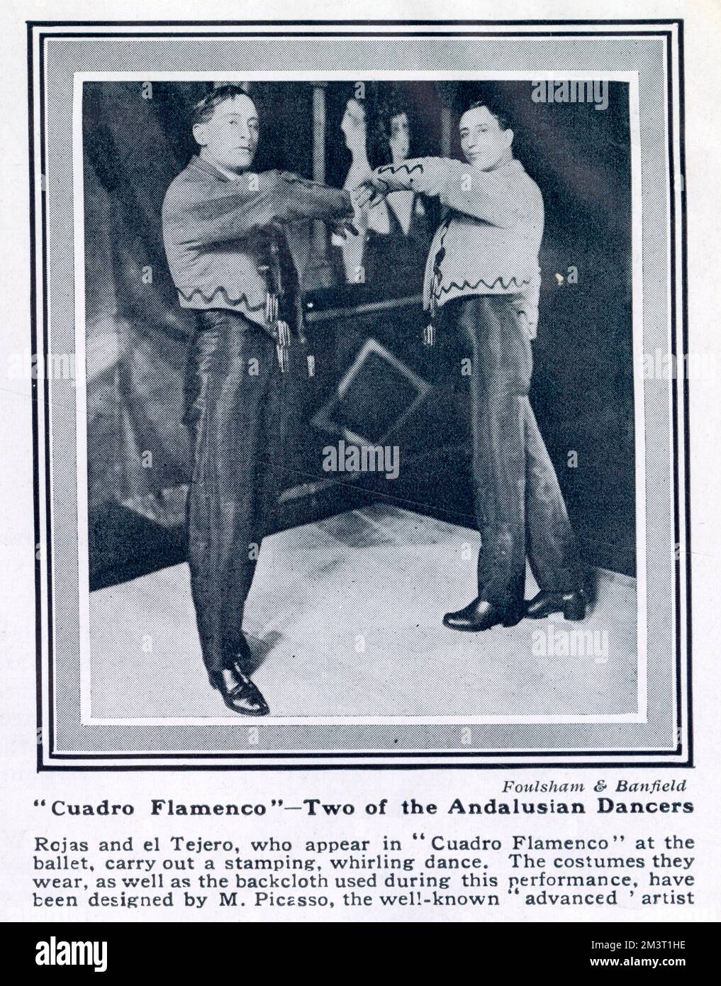 Two of the Andalusian dancers (Rojas and El Tejero) performing the 'Cuadro Flamenco' - during the Ballet Russes performabce by Diaghilev at the Prince's Theatre, London - the costumes and scenerey were designed by Pablo Picasso. Stock Photo