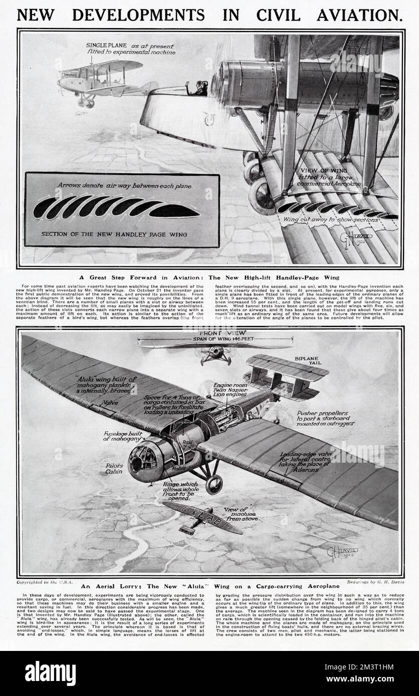 The new high-lift Handley-Page wing, invented by Frederick Handley Page, an English industrialist who was a pioneer in the aircraft industry. Stock Photo