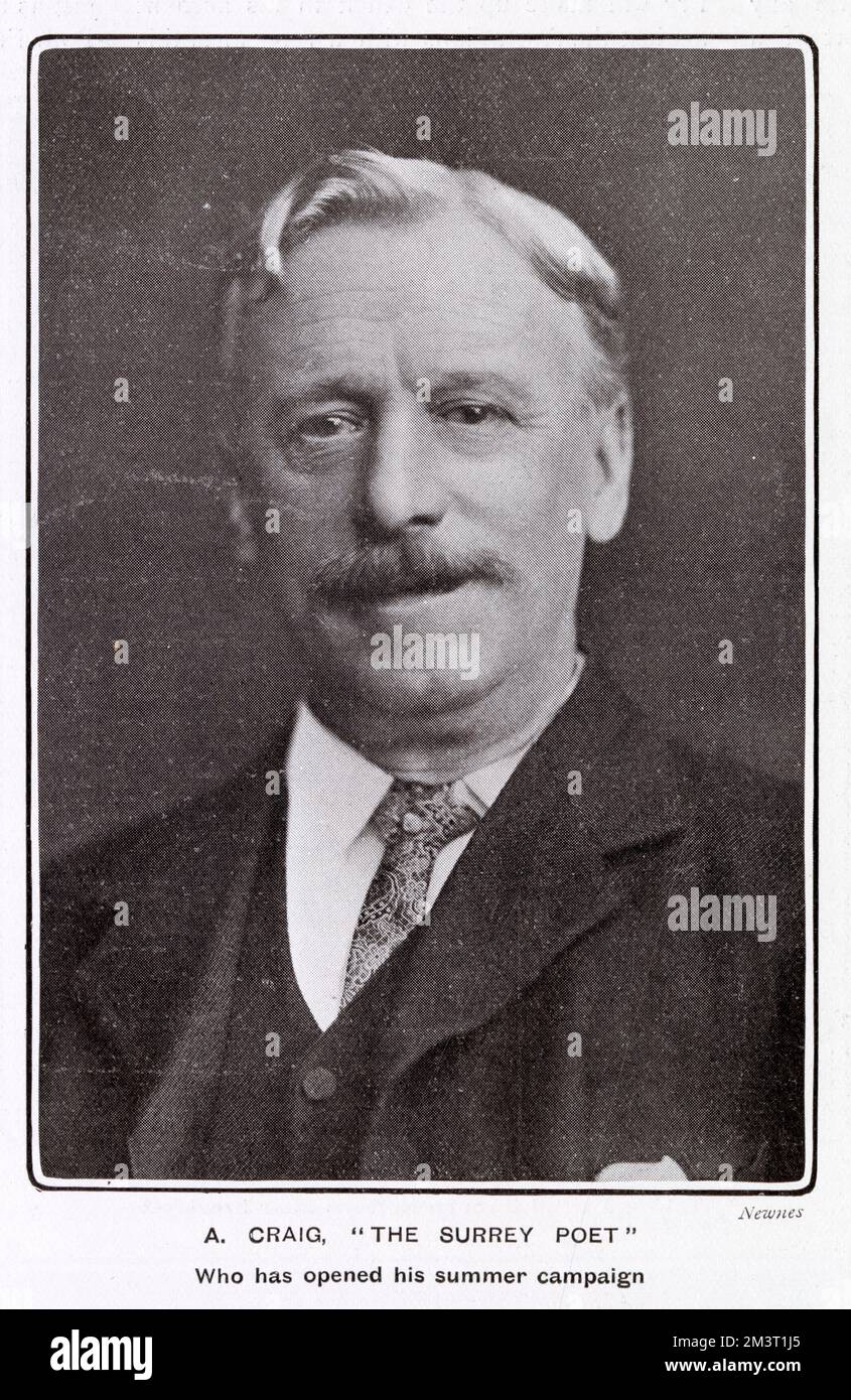 Albert Craig (1849 - 1909), known as 'The Surrey Poet'. Craig was a well-known character who would attend cricket and football matches to write verses and short essays describing the players and events, then had them printed on broadsheets and sold to the crowd. Stock Photo