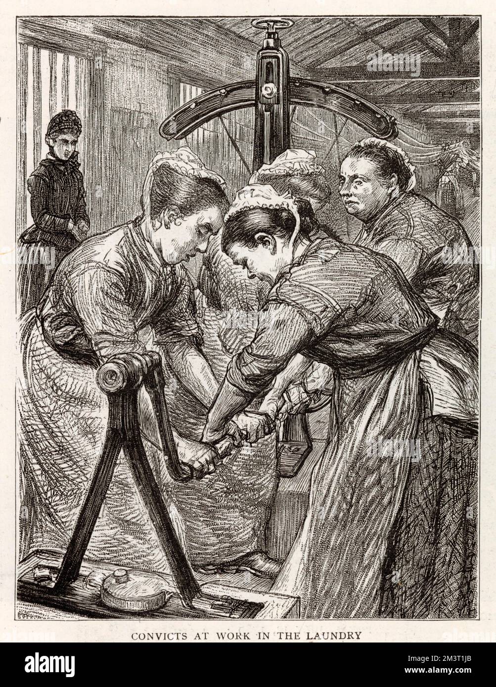 Convicts at work in a prison laundry.  1889 Stock Photo