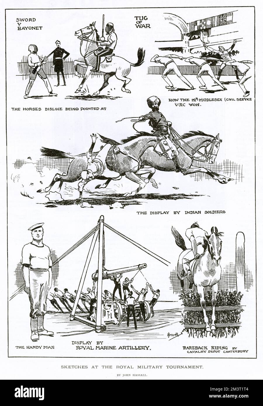 Sketches at the Royal Military Tournament by John Hassall. Stock Photo