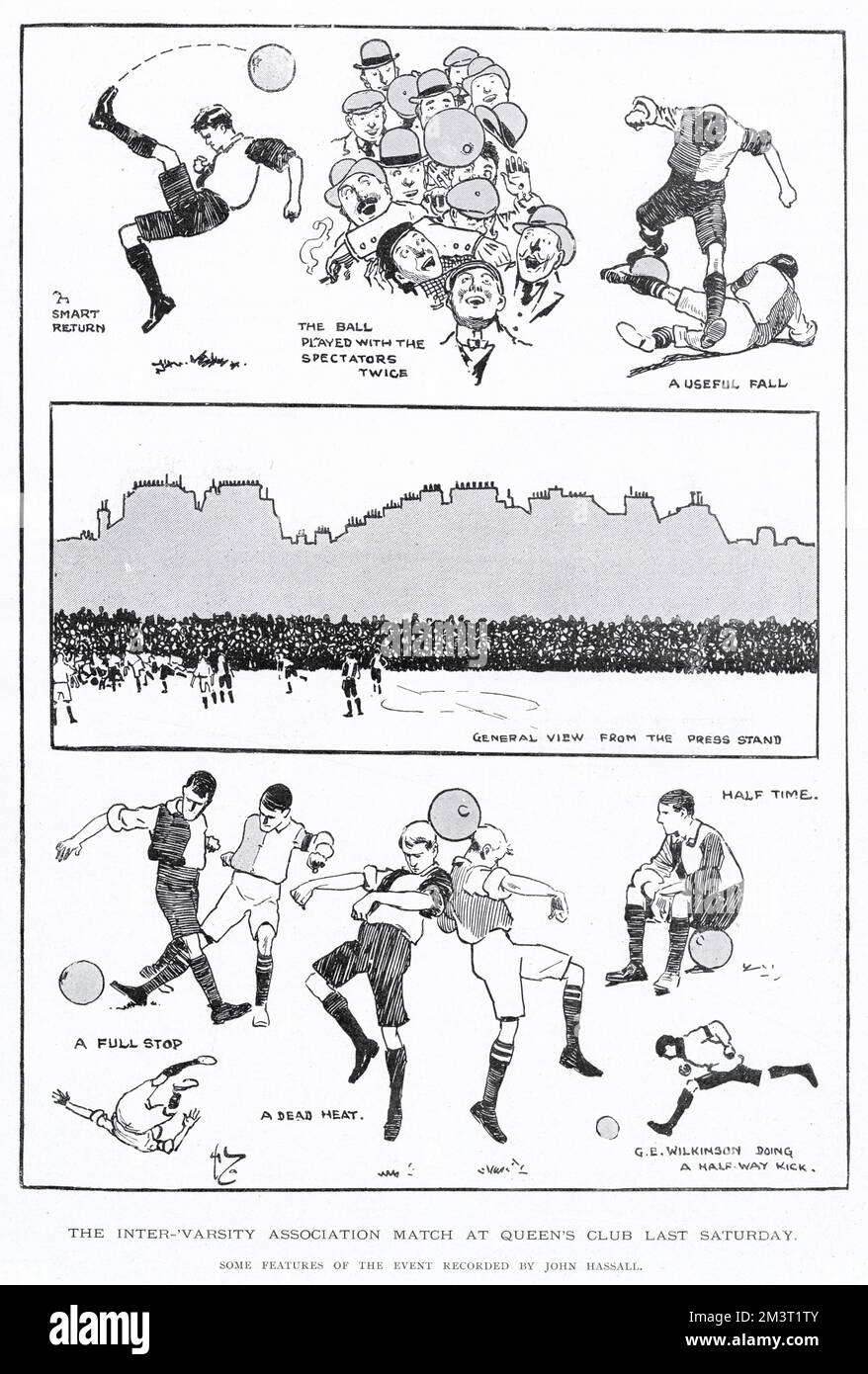 Scenes from the inter-varsity football match at Queen's Club played on 22 February 1902. Stock Photo