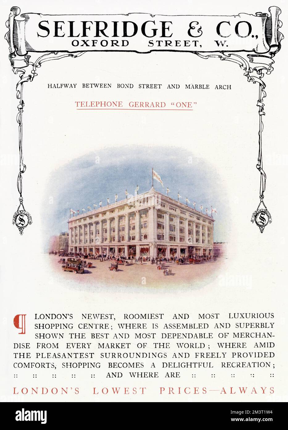 Advertising insert for the newly opened Selfridges department store on Oxford Street, placed in Printers' Pie magazine for that year. Stock Photo