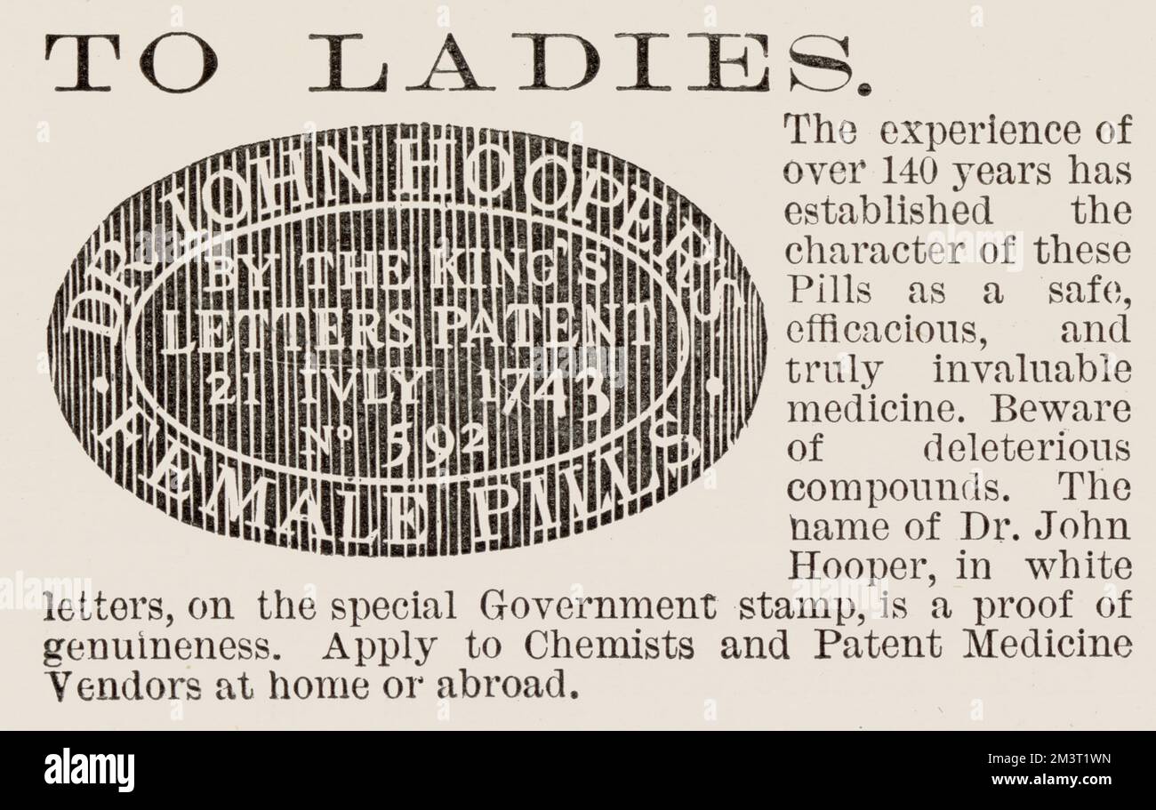 To Ladies. Advert for Dr John Hooper's Female Pills. Stock Photo