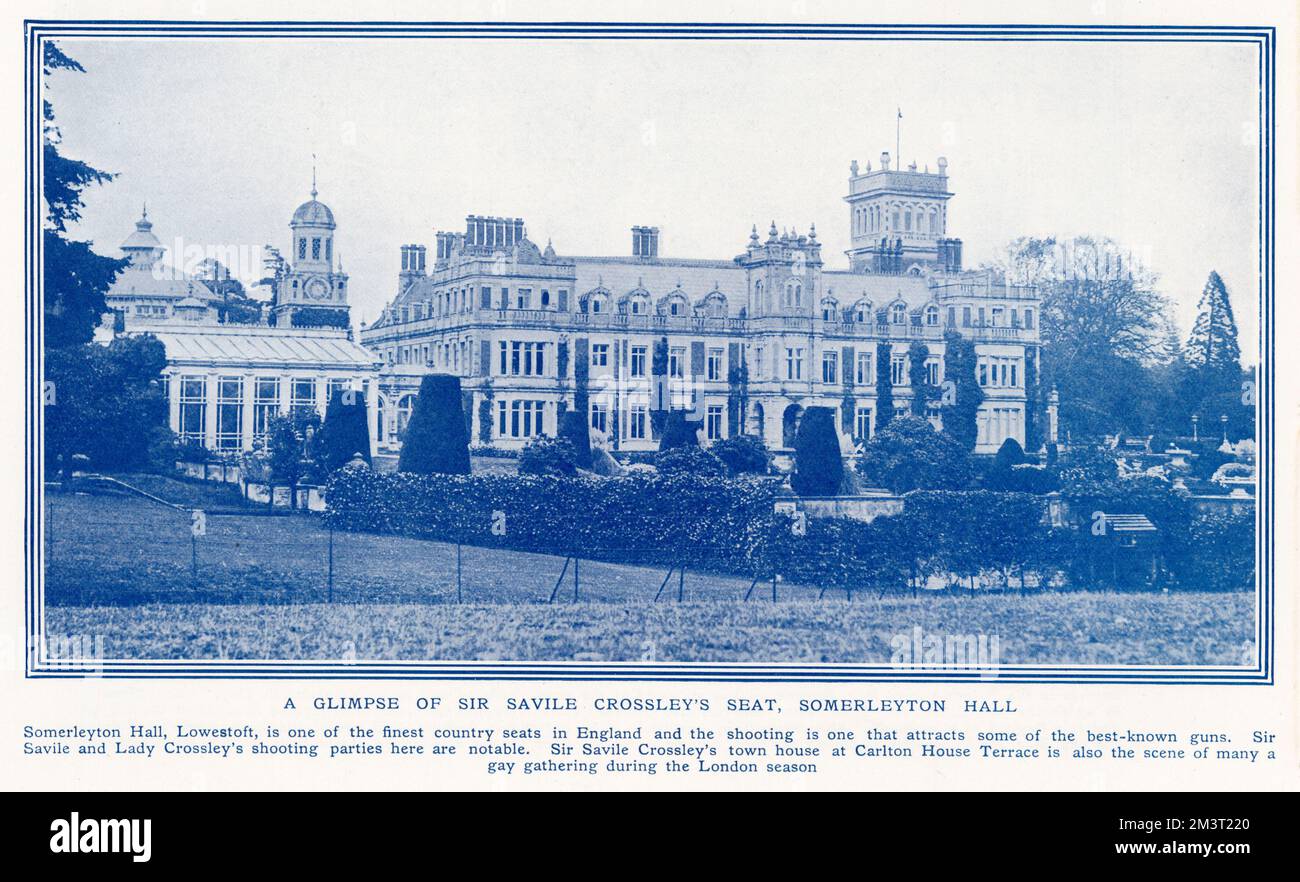 Somerleyton Hall, Lowestoft - Seat of Sir Savile Crossley - a fine country house and noted shooting venue. Stock Photo