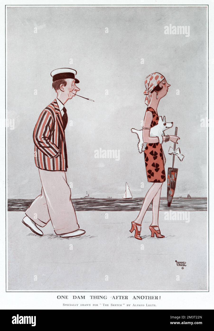 Cartoon by Alfred Leete showing a fashionable 1920s couple walking along a beach. The title refers to the popular Cochran revue of that year at the London Pavilion starring Edythe Baker, Sonnie Hale and Jessie Matthews. Stock Photo
