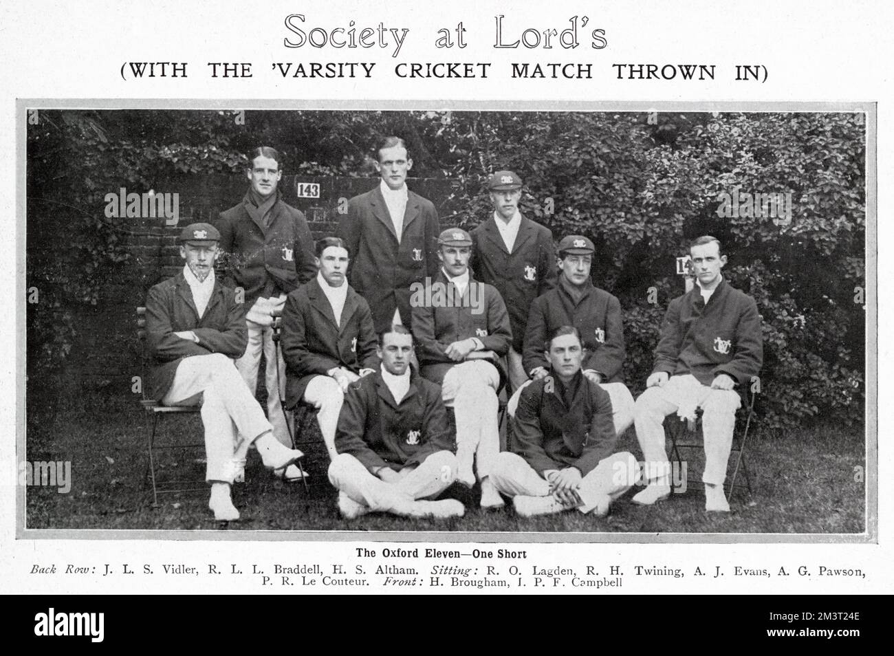 The Varsity Cricket Match of 1911 - The Oxford University XI (1 player short!). Stock Photo
