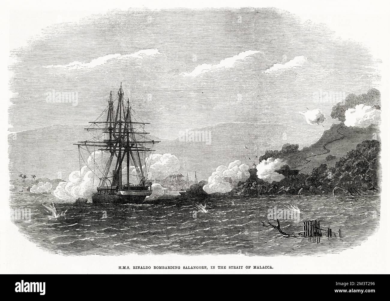 HMS Rinaldo bombarding Salangore Stock Photo - Alamy