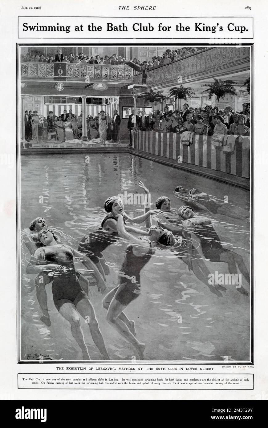 Exhibition of life-saving techniques at the Bath Club in Dover Street. The swimming baths of choice for high society, the Bath Club attracted a well-heeled membership. Stock Photo