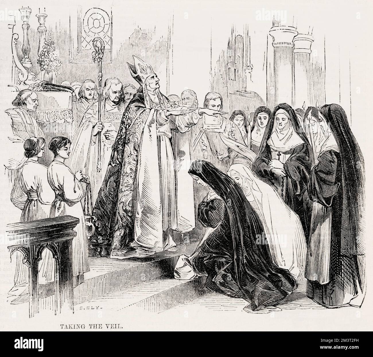 Taking the veil at the church of the convent of the most Holy Trinity at Bermondsey, which opened for the reception of the sisterhood of the Order of our blessed Lady of Mercy in November 1839.     Date: 1842 Stock Photo