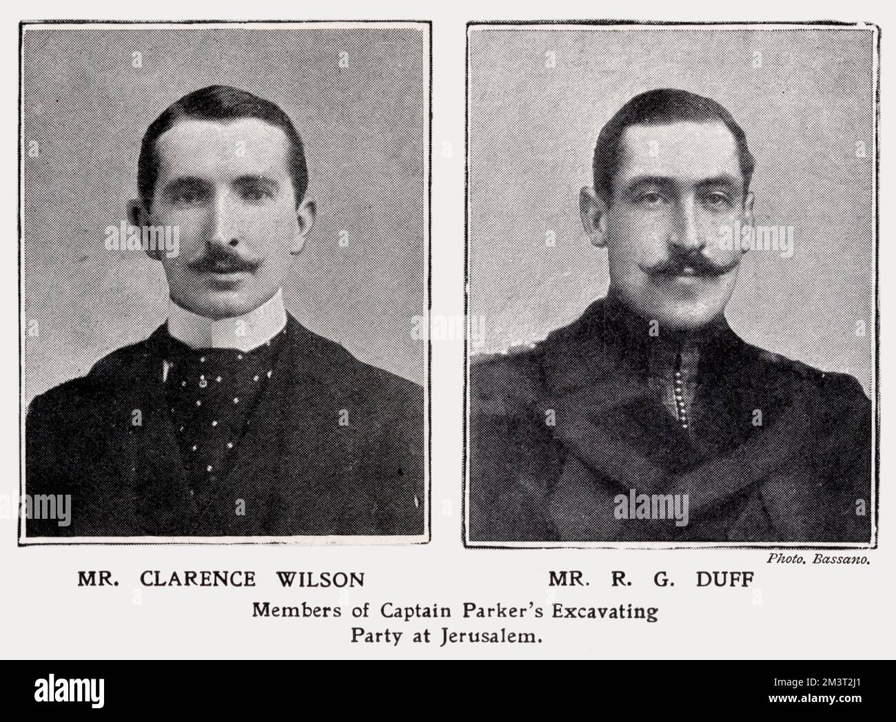 Clarence Wilson and Mr R. G Duff, members of the Captain Parker's Excavating Party at Jerusalem. Montagu Brownlow Parker, 5th Earl of Morley led the 'Parker Expedition', which carried out excavations searching for treasure from Solomon's Temple between 1909 and 1911. Stock Photo