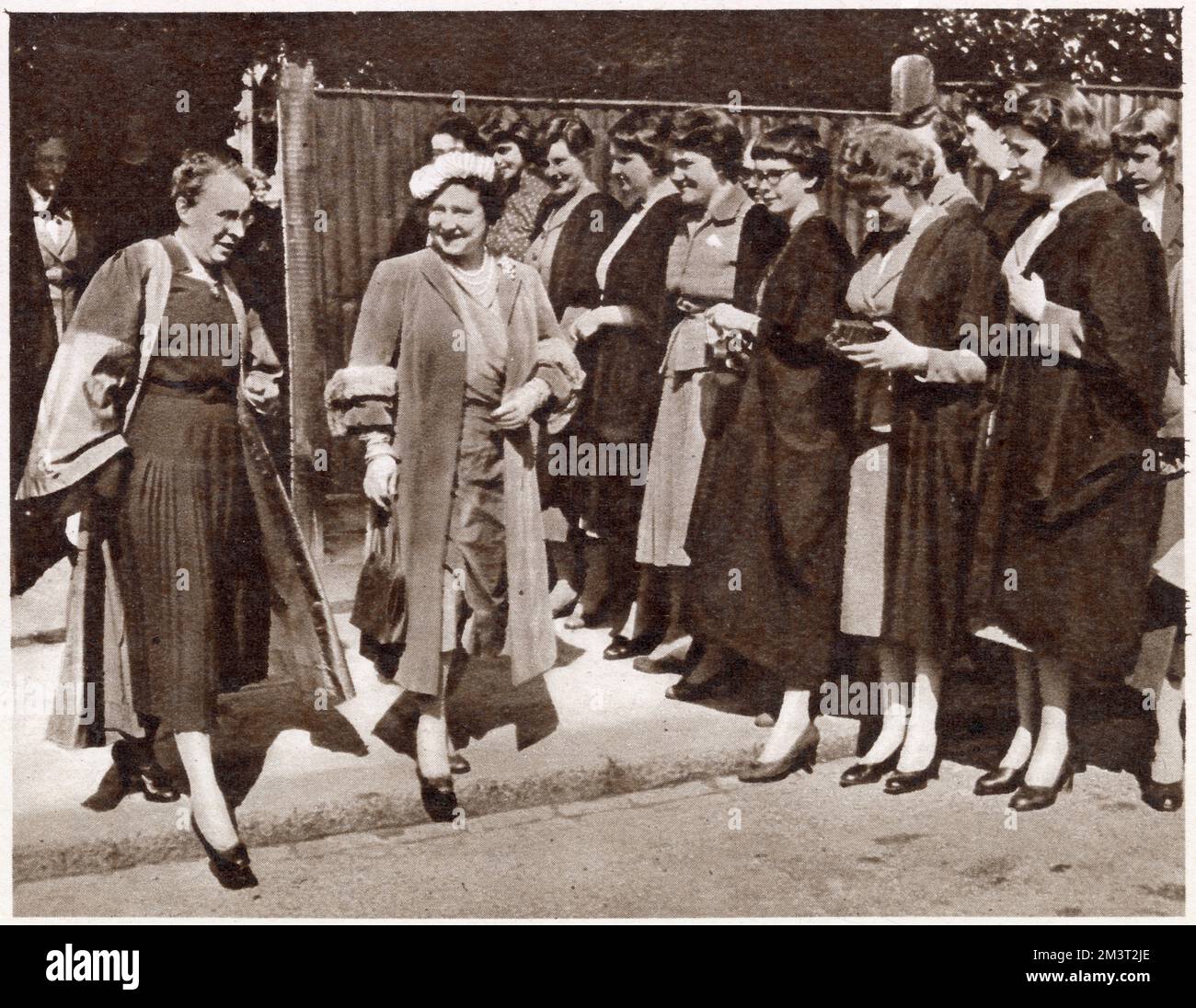 A visit to Westfield College, Hampstead by Queen Elizabeth the Queen Mother (in her role as Chancellor of the University of London) accompanied by Principal Dr Kathleen Chesney. Stock Photo