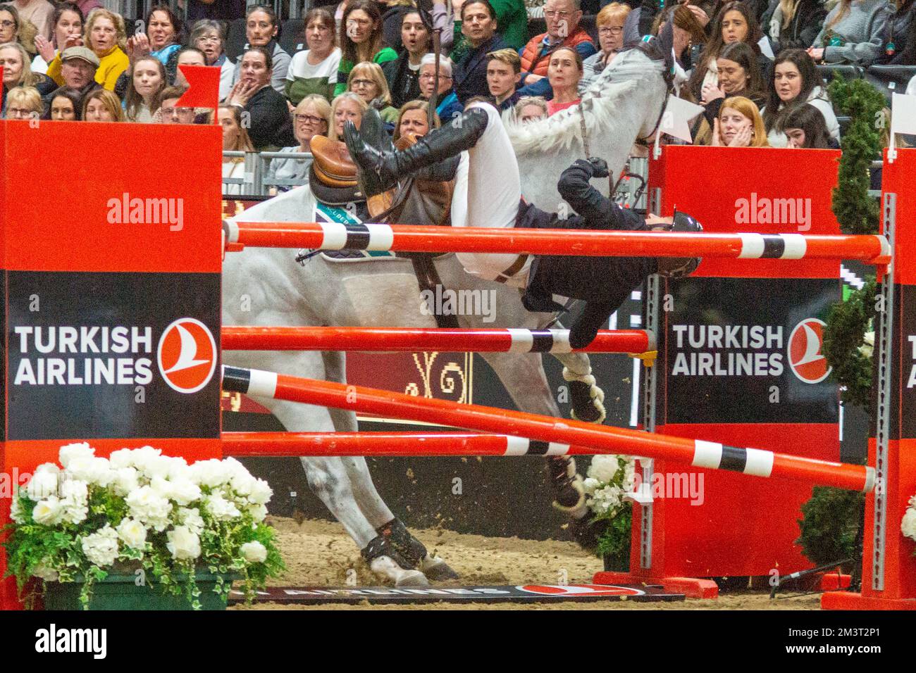 London, UK. 16th Dec, 2022. Horse unseats rider at London International ...