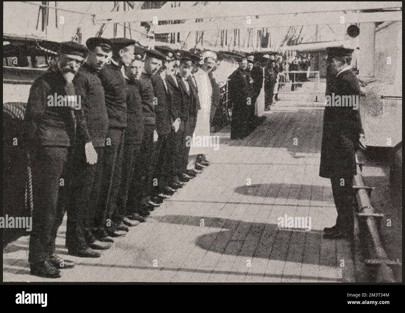 The Crew of The RMS Titanic at boat drill prior to the ill-fated maiden voyage of the White Star Line Steamship, which sunk after striking an iceberg in the North Atlantic Ocean on 15 April,1912. Stock Photo