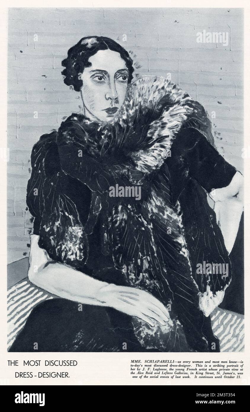 Illustration of dress designer Elsa Schiaparelli. Stock Photo