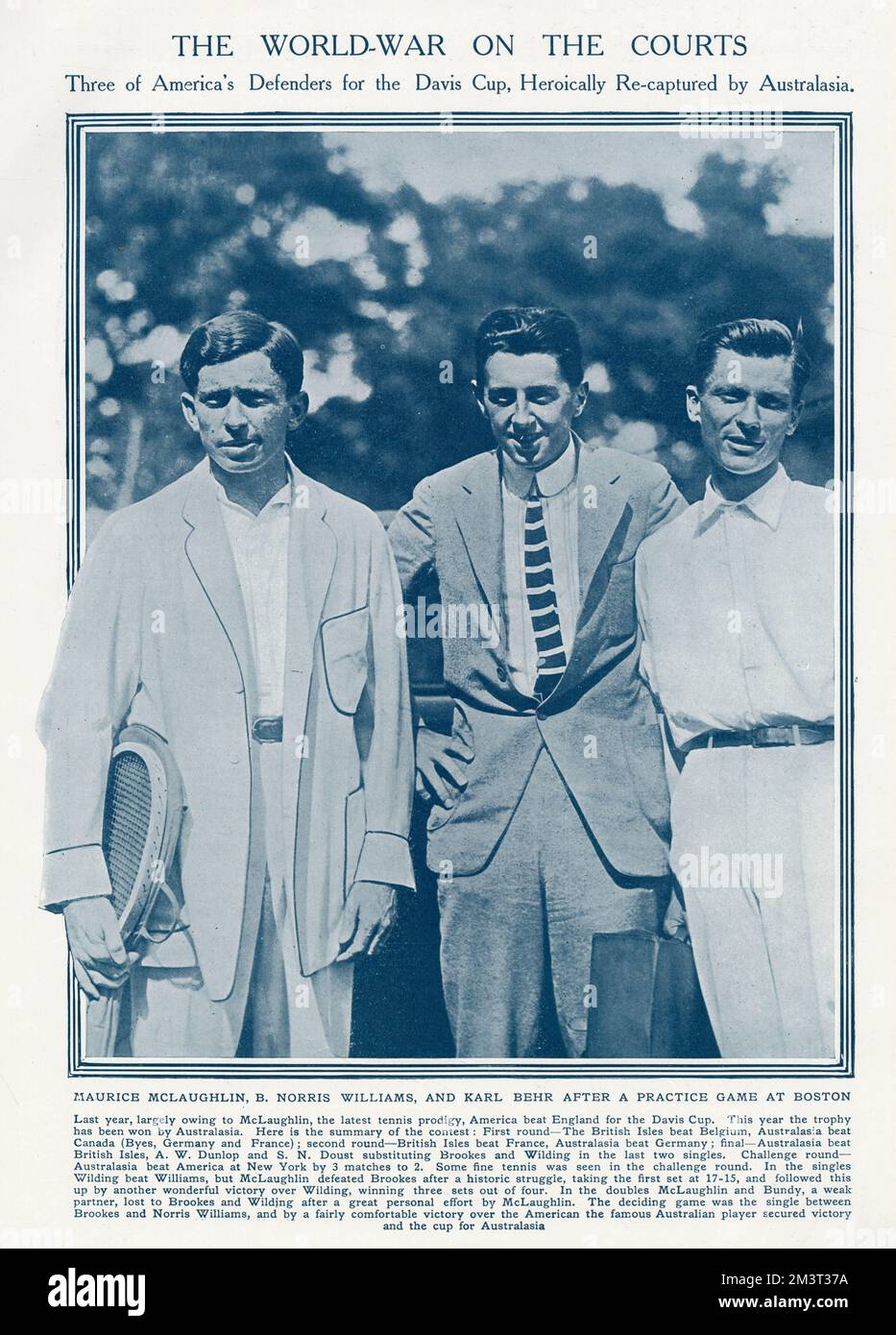 Maurice McClaughlin, B Norris Williams and (Titanic survivor) Karl Behr - the American team for the Davis Cup. Stock Photo