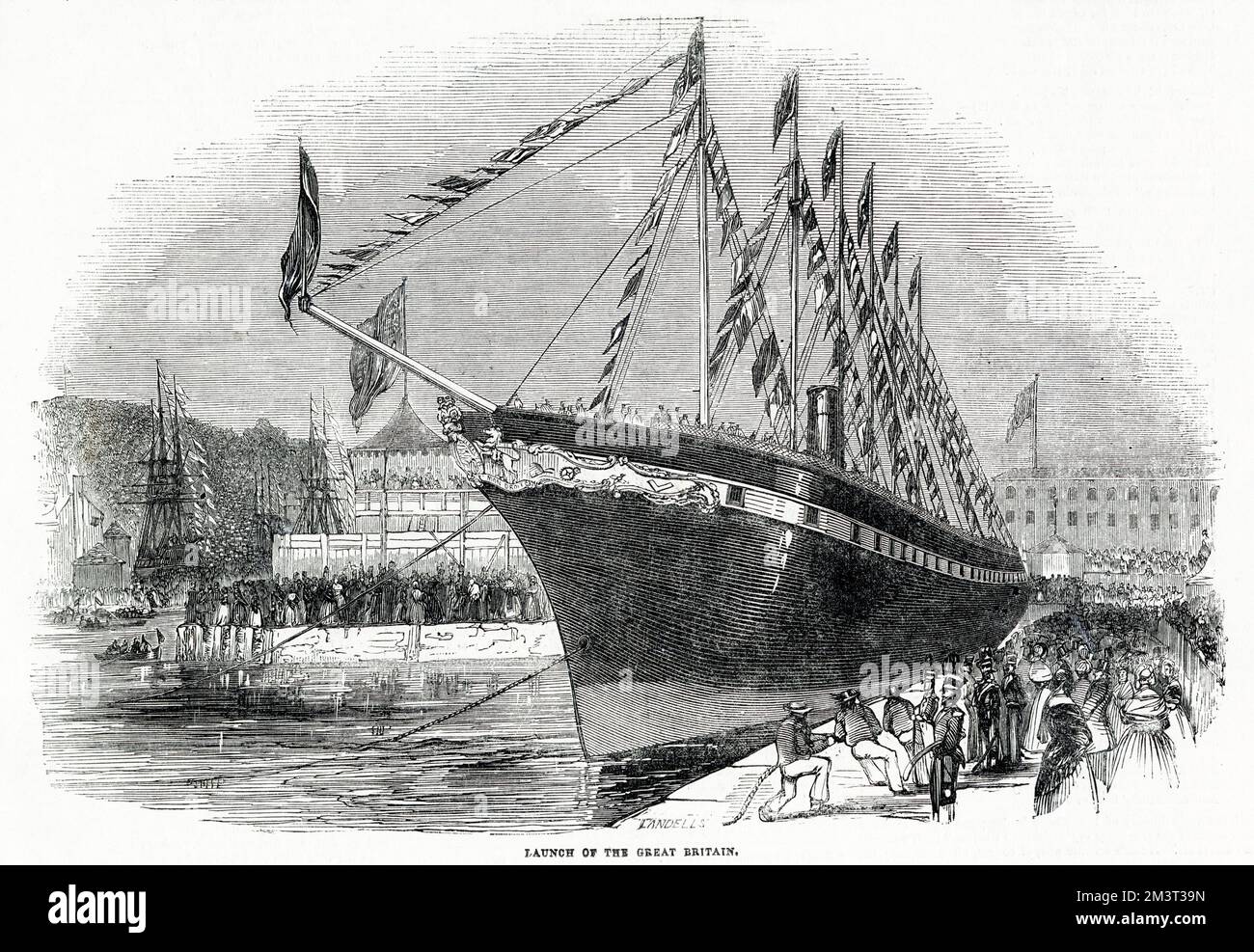 The longest passenger ship in the World, at the time, designed by Isambard Kingdom Brunel was launched by Clarissa, wife of Philip John Miles (one of the Great Western Steamship Company??s directors) at Bristol's floating harbour.      Date: 19th July 1843 Stock Photo