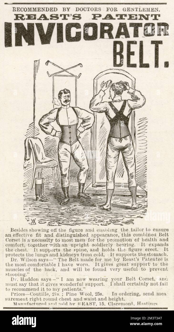 Advertisement for Reast's Patent Invigorator Belt - recommended by Doctors for Gentlemen Stock Photo