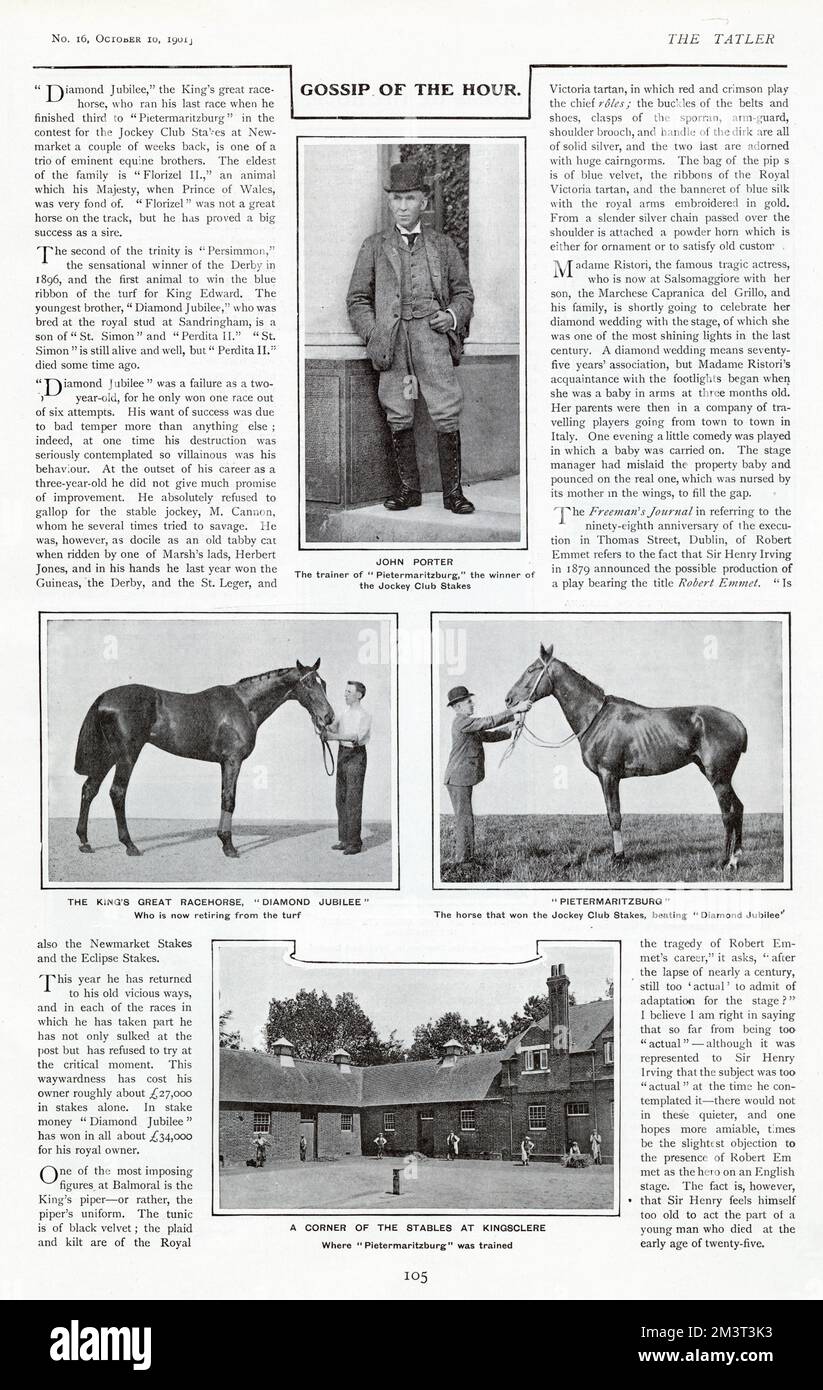 John Porter and the Stables at Kingsclere, Newbury, Hampshire - with champion racehorses Pietermaritzburg and Diamond Jubilee. Stock Photo