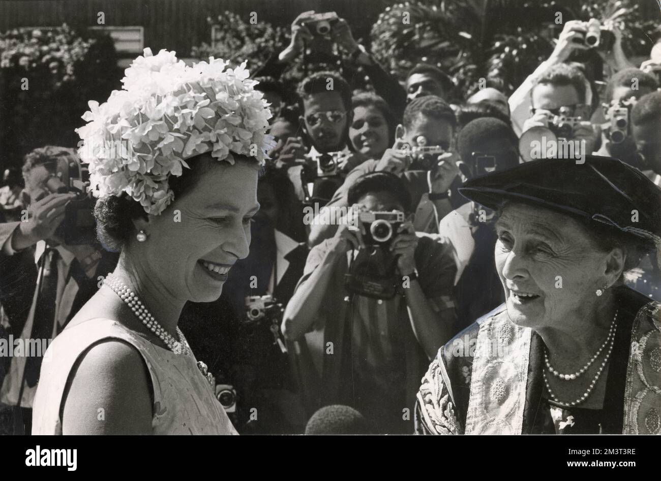 Queen Elizabeth on tour in the Caribbean, visiting Jamaica.     Date: April 1966 Stock Photo