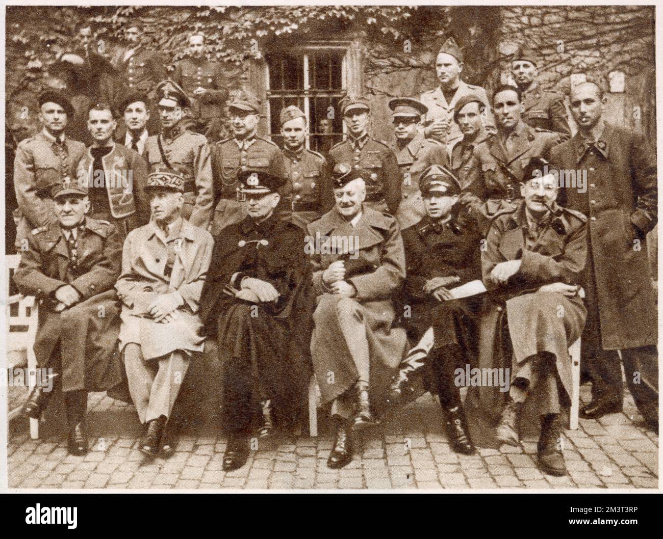 Allied officers at Oflag IV POW camp (Colditz). Front row shows from left a Polish General, a French General, a Polish Admiral, a Dutch Major and, extreme right, the British Colonel Guy German of the Leicestershire Regiment.     Date: 1942 Stock Photo