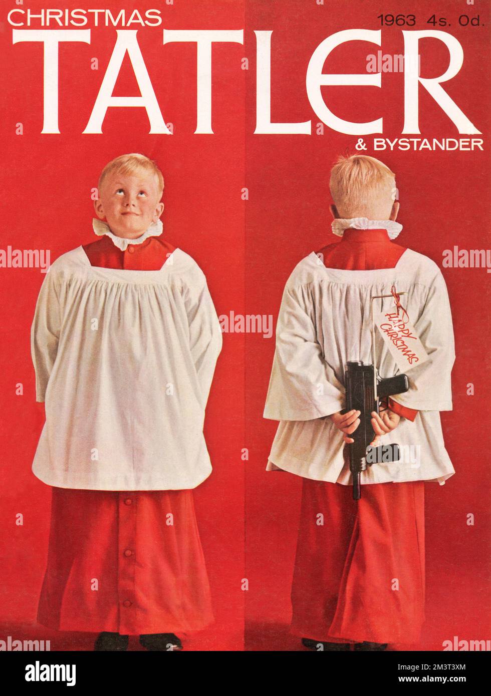 As the magazine itself describes it: 'The smile on the face of a tiger would warn off the least wary but the smile on the face of a chorister is plainly to be trusted. That is until he turns away and discloses the means to enforce Christmas demands which come high these days.' Stock Photo