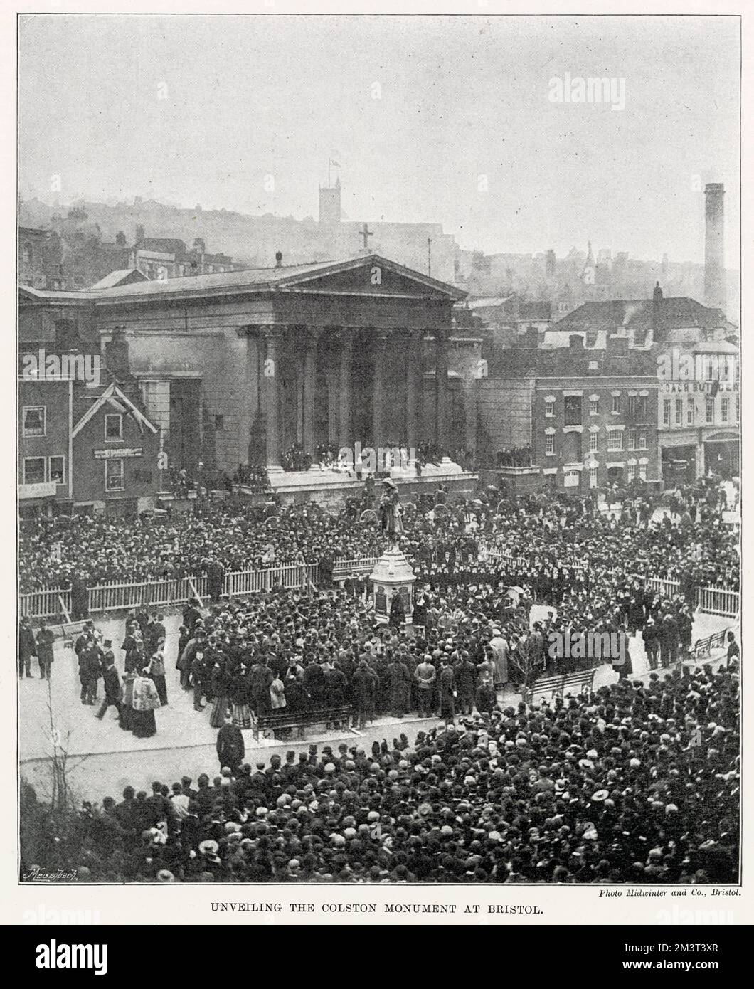 Unveiling in Bristol on 16 November 1895, of the monument to Edward Colston, merchant and MP, by Irish sculptor, John Cassidy. Colston was a well-known benefactor of the city  but the statue was pulled down by protestors on 7 June 2020 during Black Lives Matter demonstrations, because of Colston's involvement with the slave trade.     Date: 1895 Stock Photo