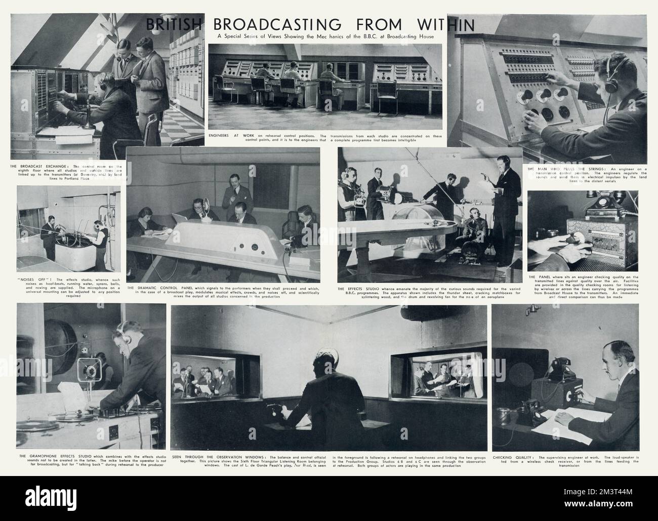A special series of views showing the mechanics of the B.B.C. at Broadcasting House, the first camera survey of the corporation featured in The Sphere. Stock Photo