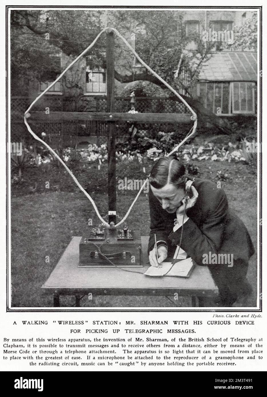 The light apparatus could be moved from place to place with ease, receiving a message outside from a distance, either by means of the morse code or through telephone attachment.      Date: 1910 Stock Photo