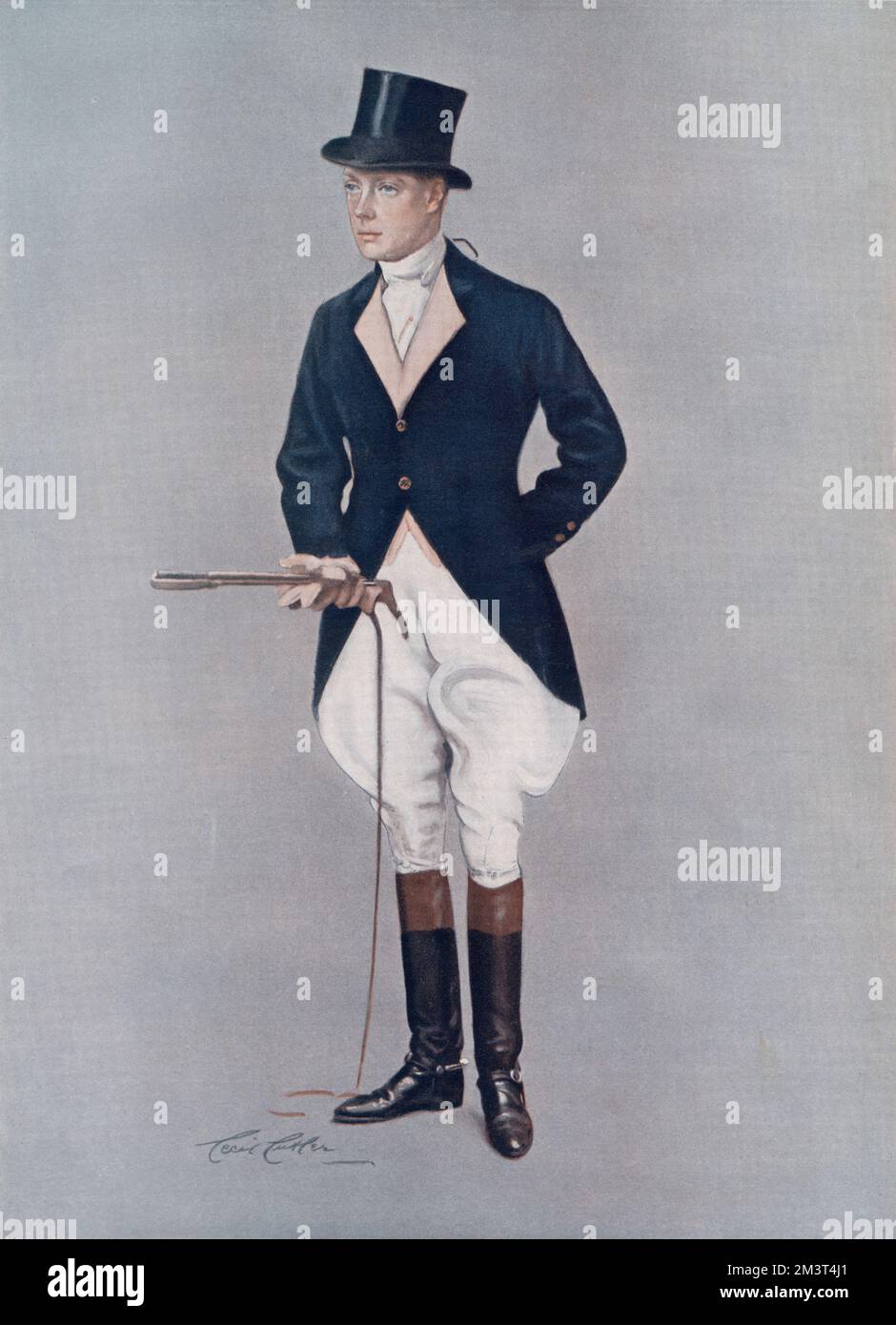 A royal recruit to the blue and buff: our sporting prince. Edward, Prince of Wales (later King Edward VIII) in the outfit of the Duke of Beaufort's Hunt. Stock Photo