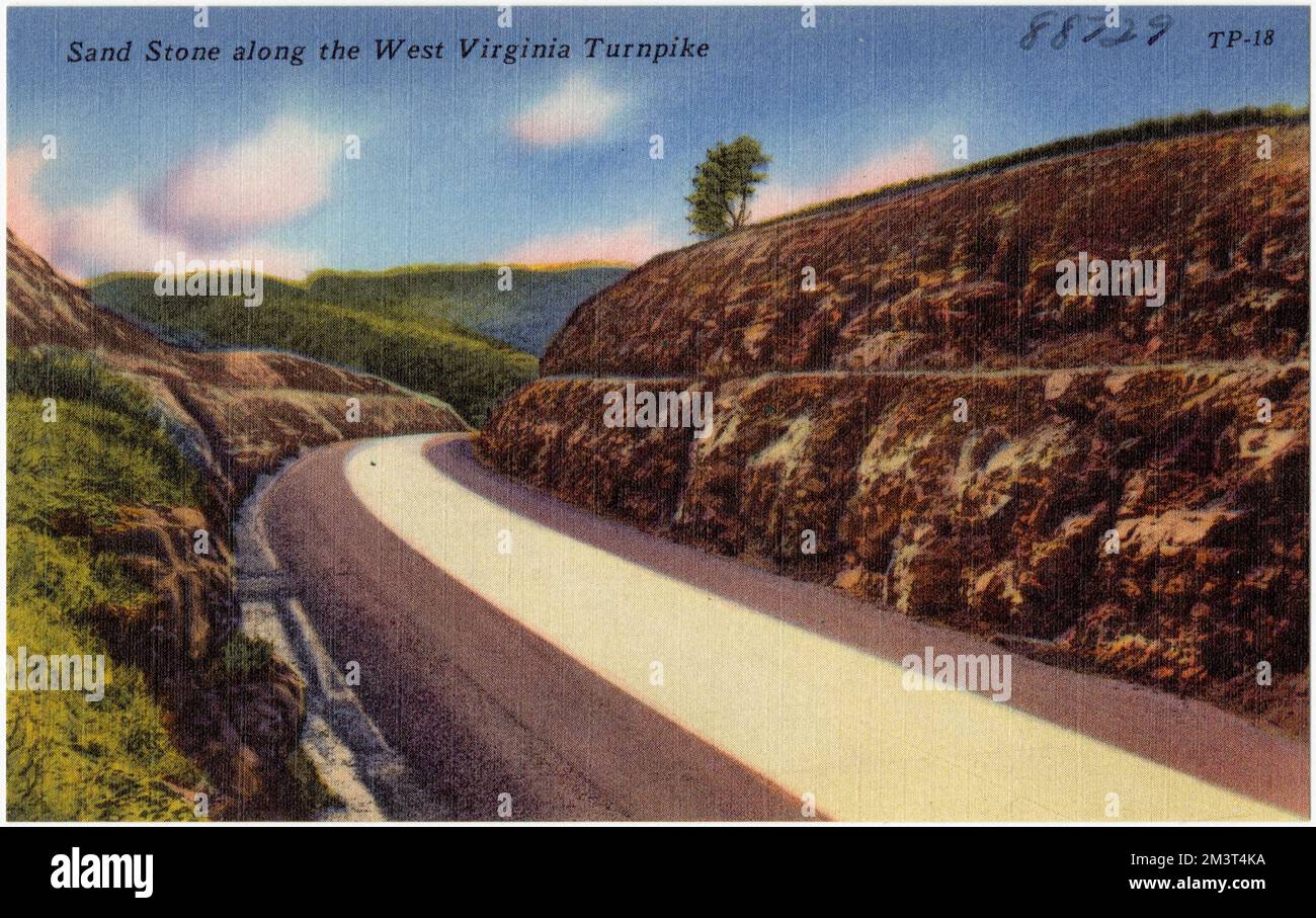 Sand stone along the West Virginia Turnpike , Roads, Tichnor Brothers