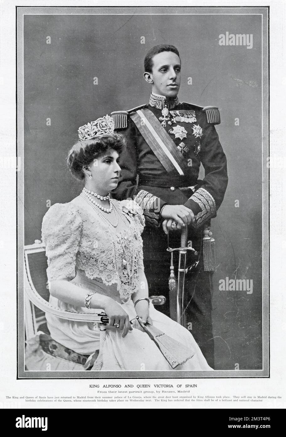 Latest photograph of King Alfonso XIII of Spain and his wife Victoria Eugenie of Battenberg, youngest granddaughter of Queen Victoria.     Date: 1906 Stock Photo