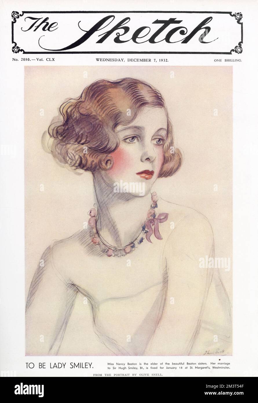 Front cover of The Sketch featuring a portrait of Nancy Beaton (1909-1989), sister of Cecil Beaton and Baba Beaton, at the time of her engagement to Sir Hugh Smiley, which was fixed for 18 January 1933. Stock Photo